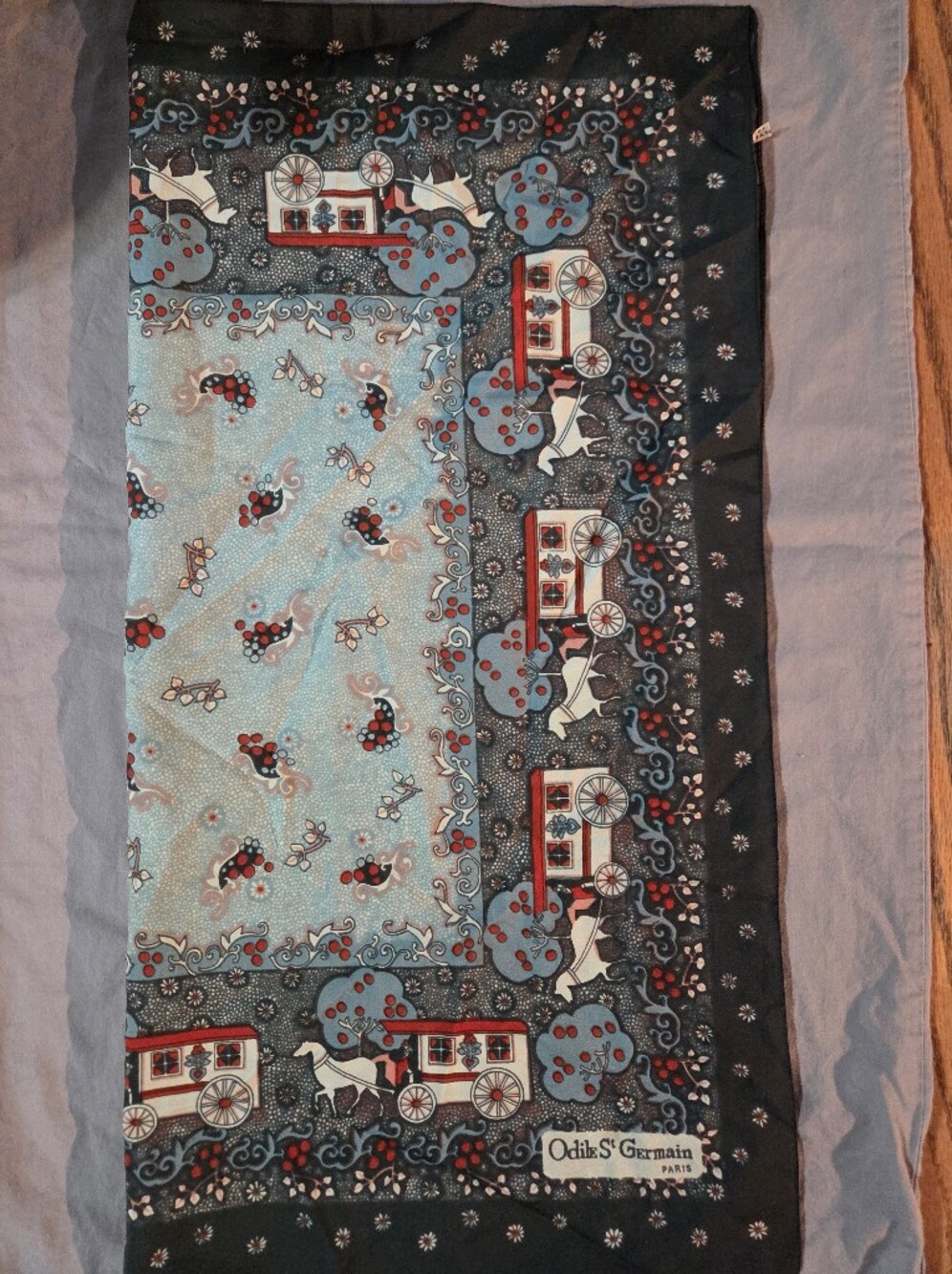 Odile St Germain Paris Vintage Scarf with Carriage Print